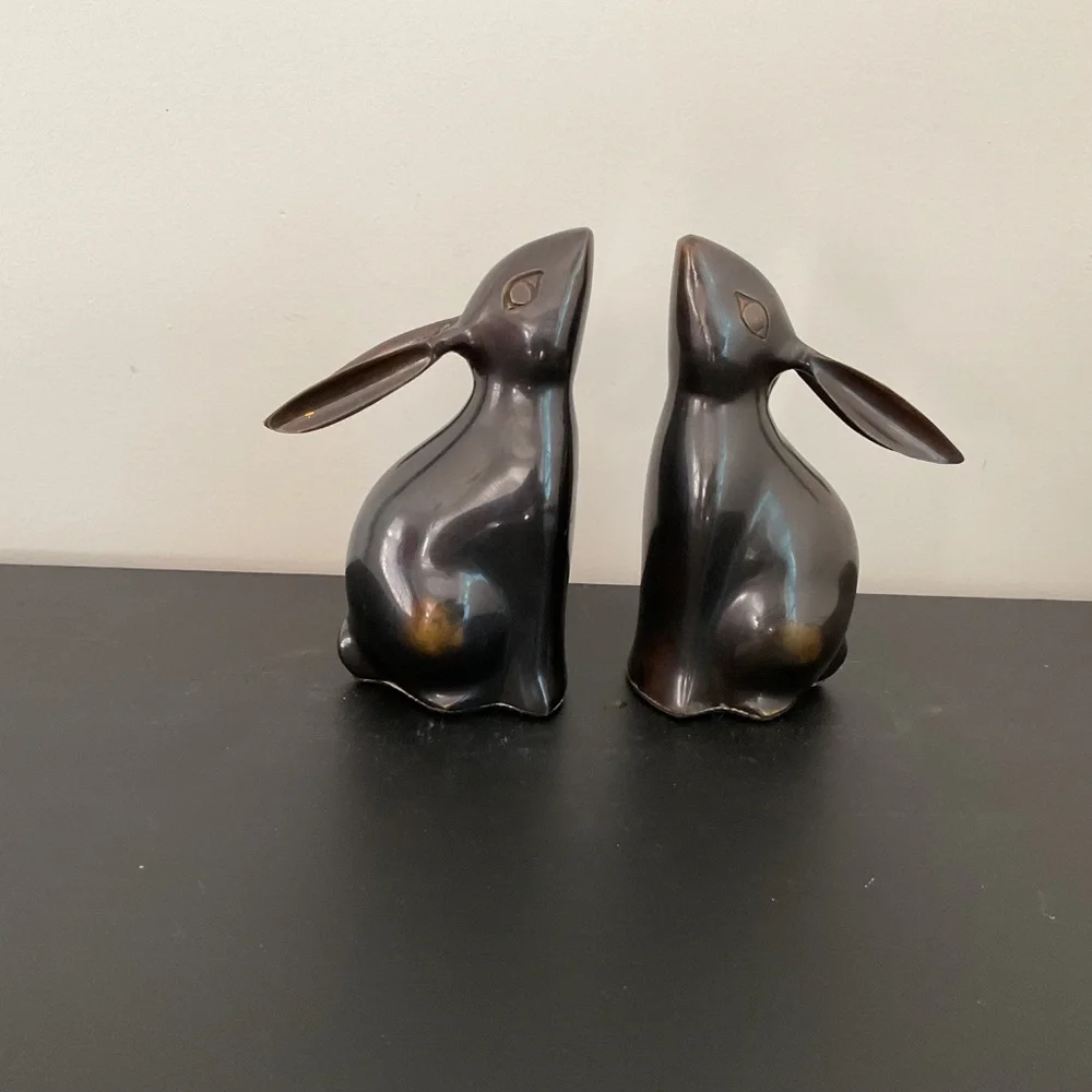 Restoration Hardware Set of 2 Metal Bunny Rabbit Bookends with Bronze Finish